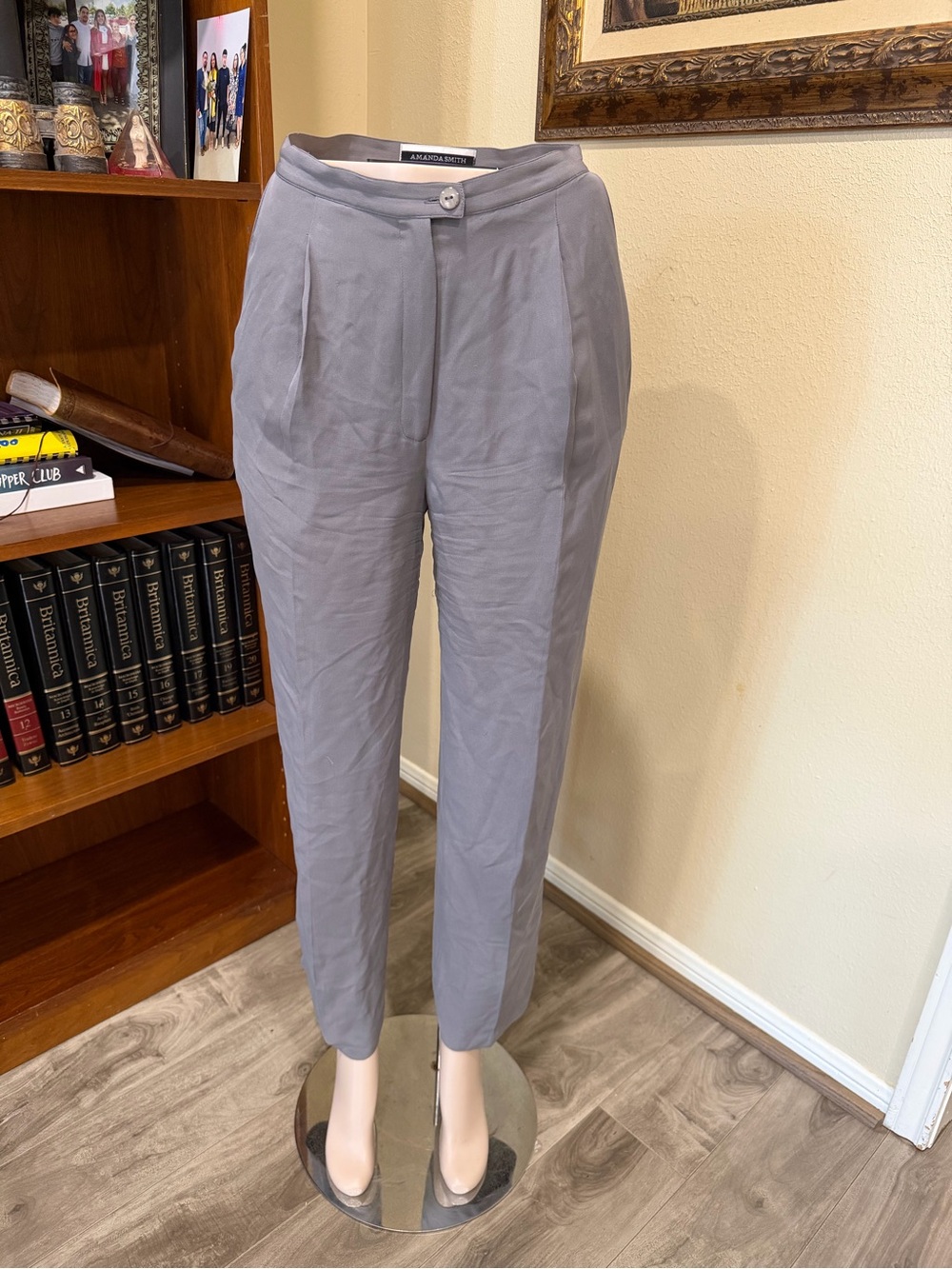 Amanda Smith Gray High-Rise Pleated Trousers